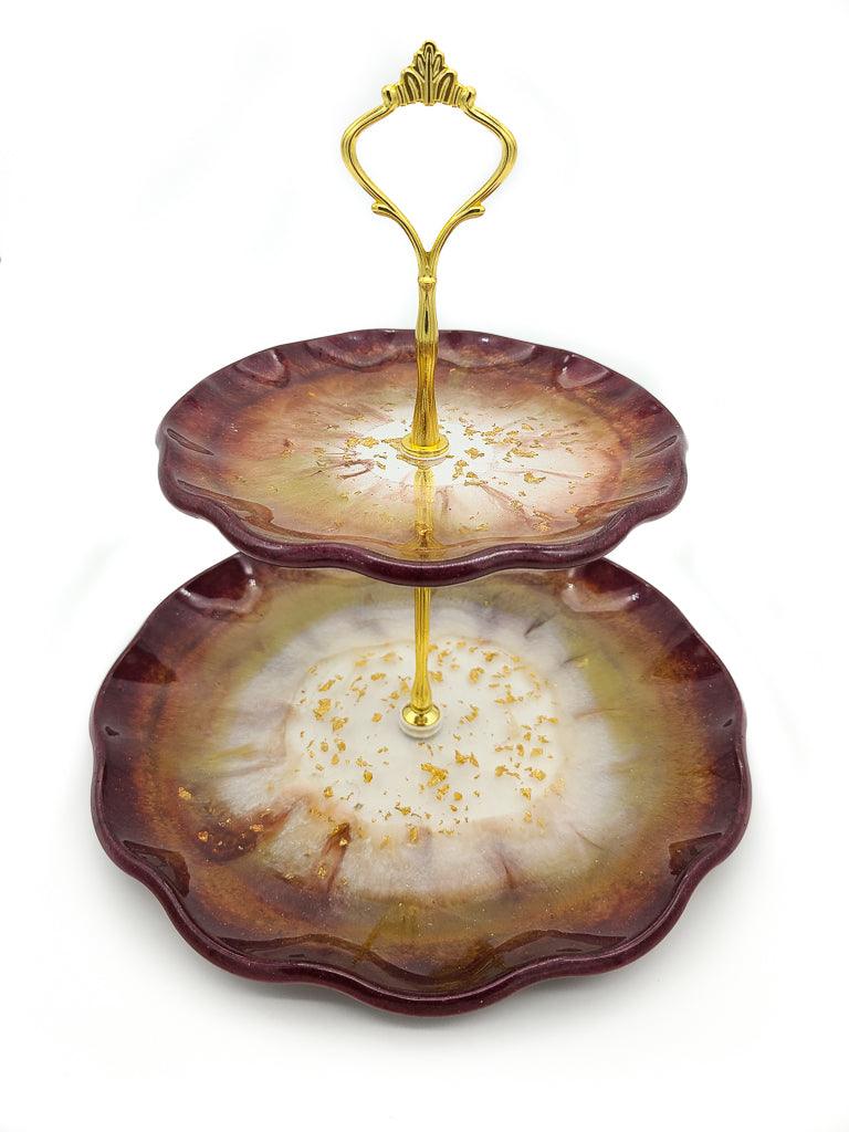 Resin Serving tray - 2 tiers Burgandy - sleekkut