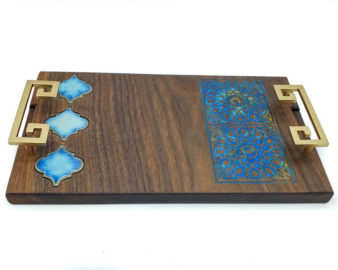 Walnut mosaic epoxy tray